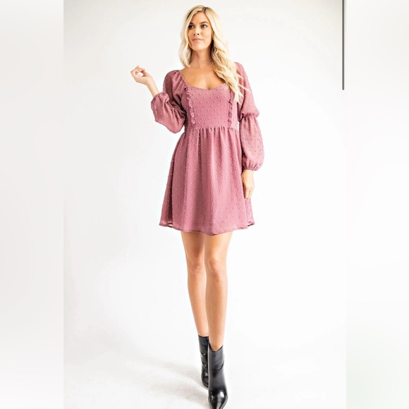 glam Dresses & Skirts - Toni Dress Mauve Glam 
Size M. Swiss Dot Dress Long Elasticated Sleeves